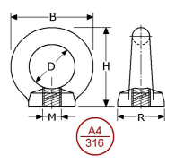 B265311 - Roestvrijstaal knevelschroeven (kwaliteit  A4:RVS-316)(maat M :M 6)(B H :28mm) (D R :16mm) (verpakt per:25)