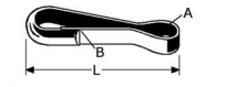 132255 - Roestvrijstaal S-haken (kwaliteitA2:RVS-304) (dikte :1,3mm) (totale L lengte:50mm)(breedte:6mm) (inwendig ø oog A:9mm) (opening B:7mm) (verpakt per:100)