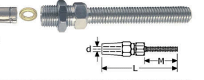 169384 -  Roestvrijstaal Staaldraadkabel (kwaliteitA4:RVS-316) (voor kabel (d) :4mm) (bout dikte:M 8) (lengte metaaldraad:43mm) (lengte totaal:100mm) (voor draadspanner:169204) (verpakt per:10)