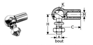168256 -  Roestvrijstaal Staaldraadkabel (kwaliteitA2:RVS-303) (gat dikte :M 6) (bout dikte:M 6) (engte (C) tot hart gat:25mm) (hoogte (H):23MM) (kogel (K):10mm) (verpakt per:10)