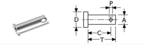 258009 -  Roestvrijstaal Staaldraadkabel (kwaliteitA4:RVS-316) (as (A) dikte :8mm) (lengte (C) tot hart gat:20mm) (lengte (T) :24mm) (kop (D) diameter:12mm) (verpakt per:20)