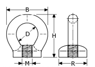 B265831 - Roestvrijstaal knevelschroeven (kwaliteit  A4:RVS-316)(maat M :M 6)(B uitwendig :25mm) (H hoogte :27mm) (D inwendig :13mm) (R borst :17mm) (breek-belasting :1600KG) (verpakt per:25)