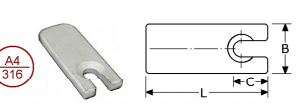 B268994  -  Roestvrijstaal knevelmoeren (kwaliteit A4:RVS-316)(geschikt voor :)(L lengte :100mm)(B breedte :40mm)(D dikte:10)(C opening:26)(verpakt per :10)