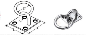 175250  -  Roestvrijstaal oogplaten (kwaliteitA4 :RVS-316) (plaat:50x40x3mm) (hoogte totaal:33mm) (oog dikte:8mm)(ring inwendig:44mm) (voor schroeven:4,5/M4) (verpakt per:10)