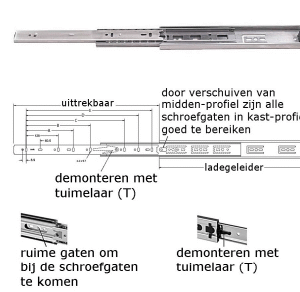 Roestvrijstaal,Ladegeleiders-906459 -(Type:DC-45)-(Length:700mm)-(Uittrek:700mm)-(Breedte:13mm)-(Draagvermogen:40Kg/Pr)-(Per:10Pr)