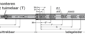 Roestvrijstaal,Ladegeleiders-906339 -(Type:EV-46)-(Length:700mm)-(Uittrek:711mm)-(Breedte:13mm)-(Draagvermogen:35Kg/Pr)-(Per:10Pr)