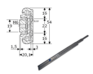 Roestvrijstaal,Ladegeleiders-903627 -(Type:C-5)-(Length:1200mm)-(Uittrek:1215mm)-(Breedte:20,1mm)-(Draagvermogen:95Kg/Pr)-(Per:1Pr)