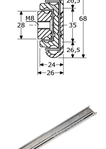 Roestvrijstaal,Ladegeleiders-903646 -(Type:C-8)-(Length:1000mm)-(Uittrek:1015mm)-(Breedte:26mm)-(Draagvermogen:240Kg/Pr)-(Per:1Pr)