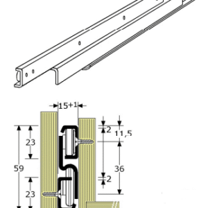 Roestvrijstaal,Ladegeleiders-926107 -(Type:D610@)-(Length:600mm)-(Uittrek:645mm)-(Breedte:15mm)-(Draagvermogen:50Kg/Pr  1.4509)-(Per:6Pr)