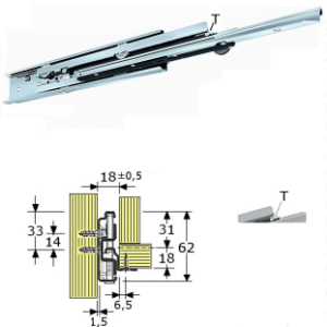 Roestvrijstaal,Ladegeleiders-927406 -(Type:R-90@)-(Length:550mm)-(Uittrek:535mm)-(Breedte:18mm)-(Draagvermogen:70Kg/Pr 1.4509)-(Per:5Pr)