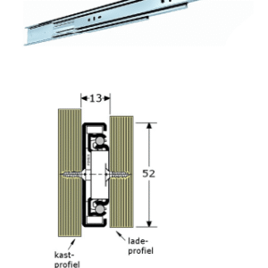Staal verzinkt,Ladegeleiders-902809-(Type:V-52)-(Length:700mm)-(Uittrek:700mm)-(Breedte:13mm)-(Draagvermogen:81Kg/Pr)-(Per:6Pr)